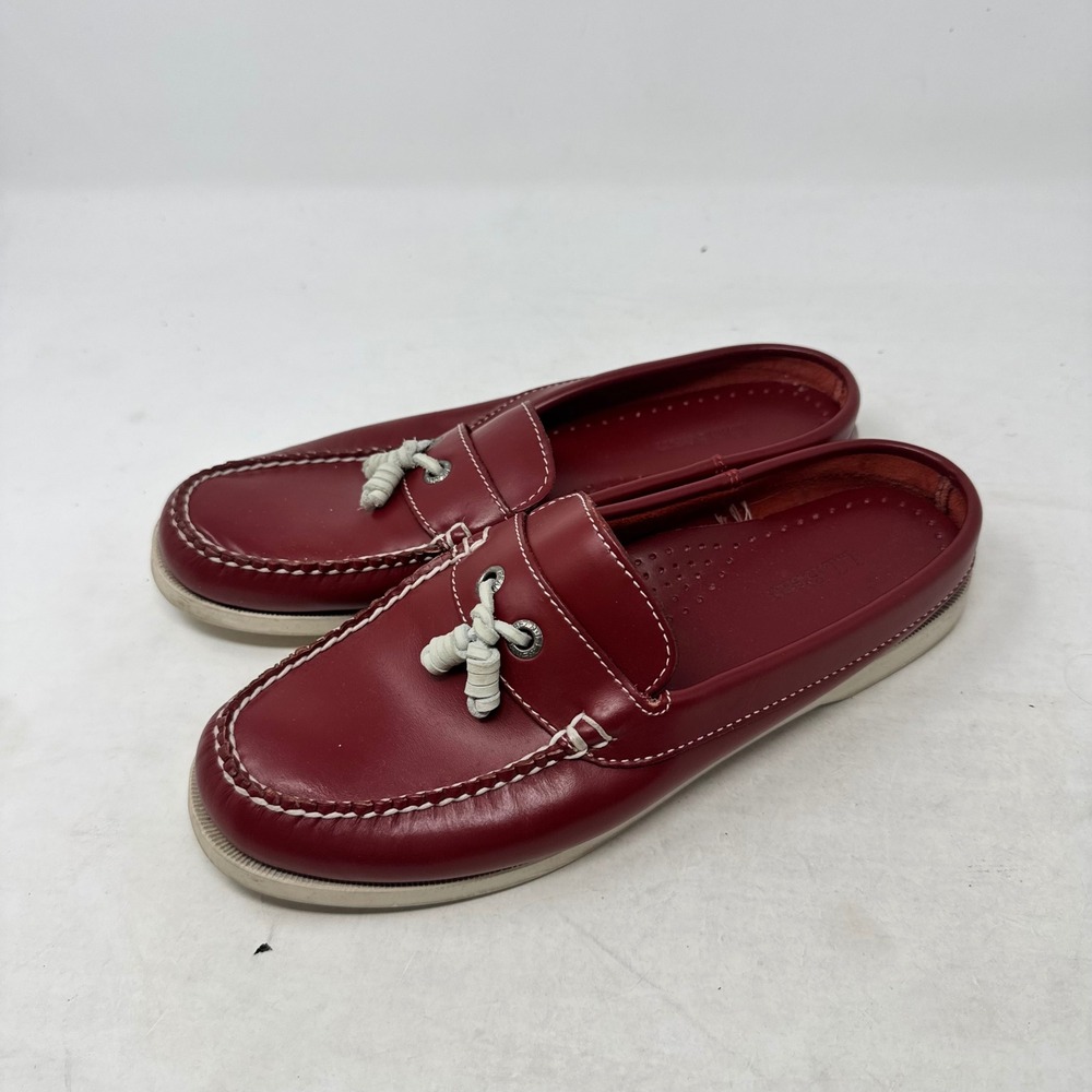 L.L. Bean Mules Red Size 7 Preppy Nautical Coastal Boat Shoes Old Money Summer